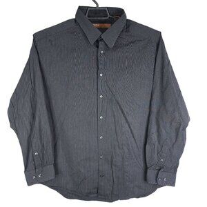 Mens Perry Ellis Black White Striped Shirt Button Down Long Sleeve Size 2X